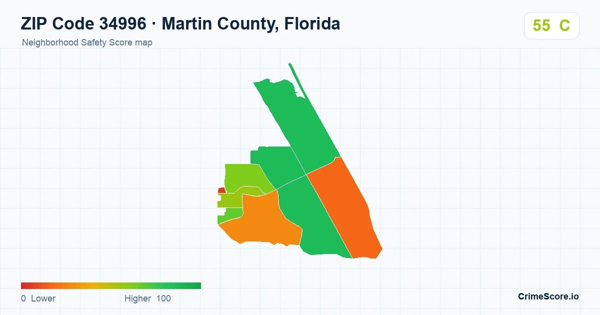 ZIP Code 34996 in Martin County, Florida neighborhood Safety Score map