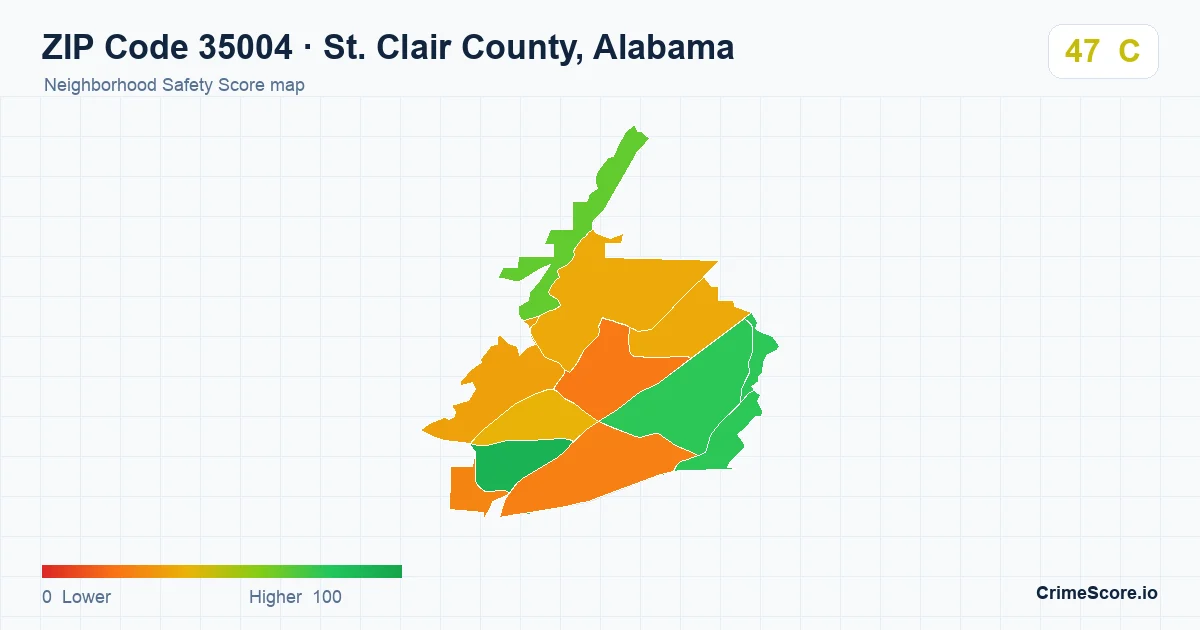 ZIP Code 35004 in St. Clair County, Alabama neighborhood Safety Score map