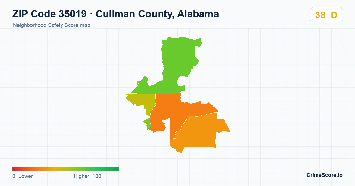 ZIP Code 35019 in Cullman County, Alabama neighborhood Safety Score map