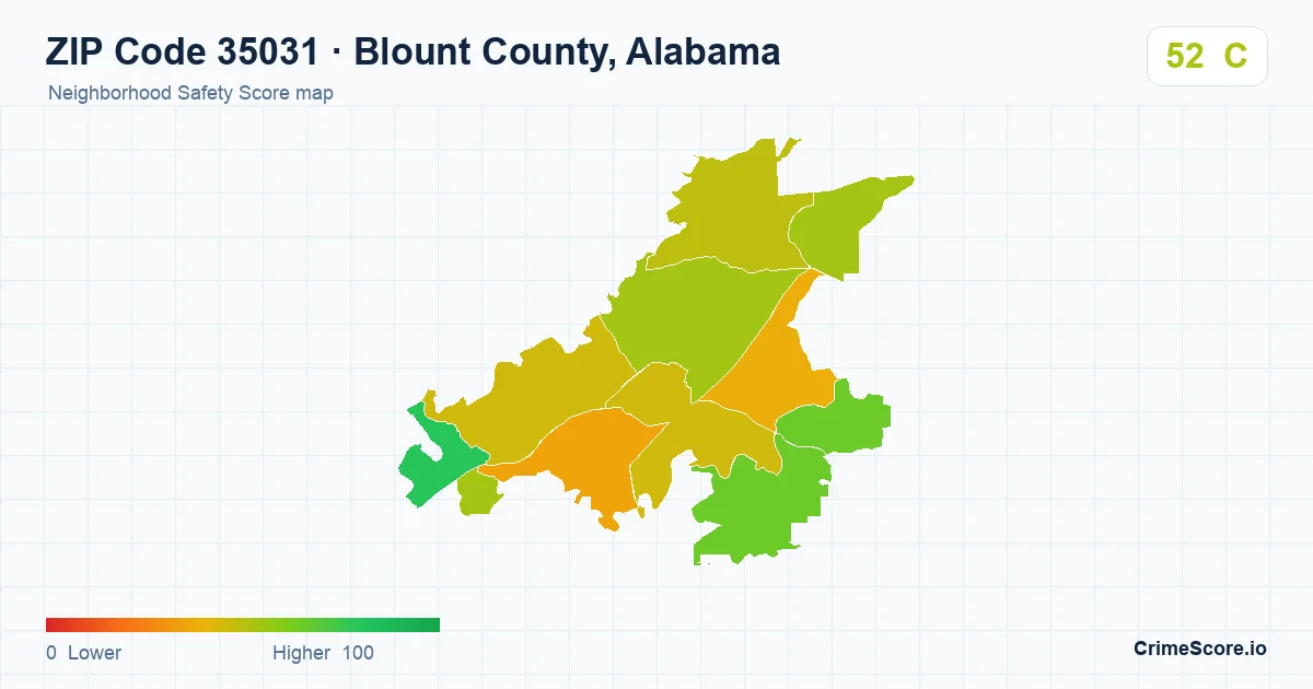 ZIP Code 35031 in Blount County, Alabama neighborhood Safety Score map