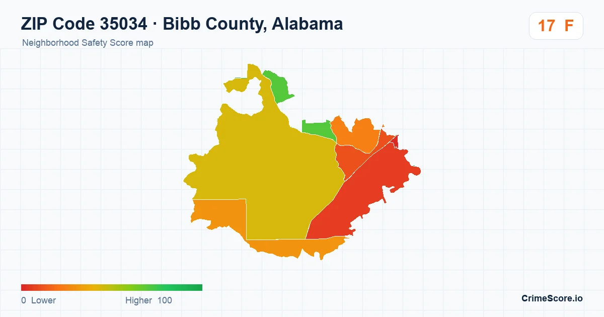 ZIP Code 35034 in Bibb County, Alabama neighborhood Safety Score map