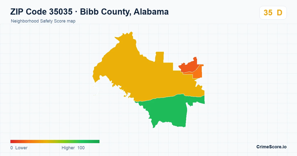 ZIP Code 35035 in Bibb County, Alabama neighborhood Safety Score map