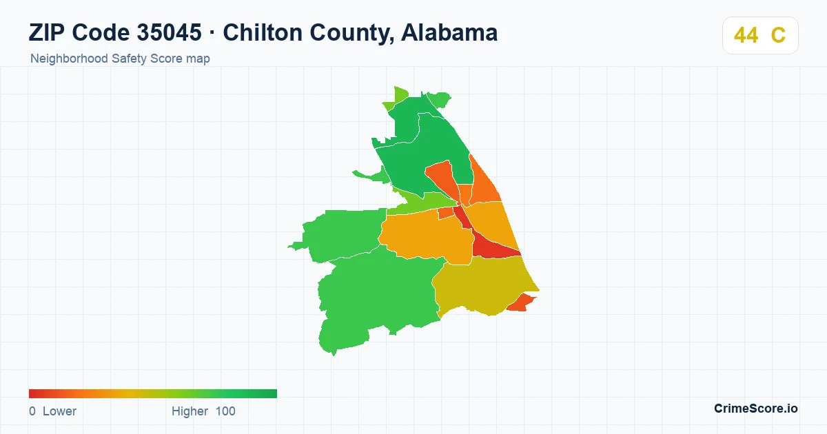 ZIP Code 35045 in Chilton County, Alabama neighborhood Safety Score map