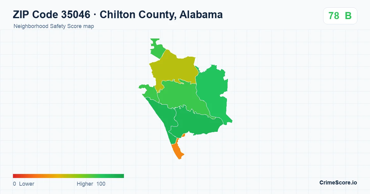 ZIP Code 35046 in Chilton County, Alabama neighborhood Safety Score map