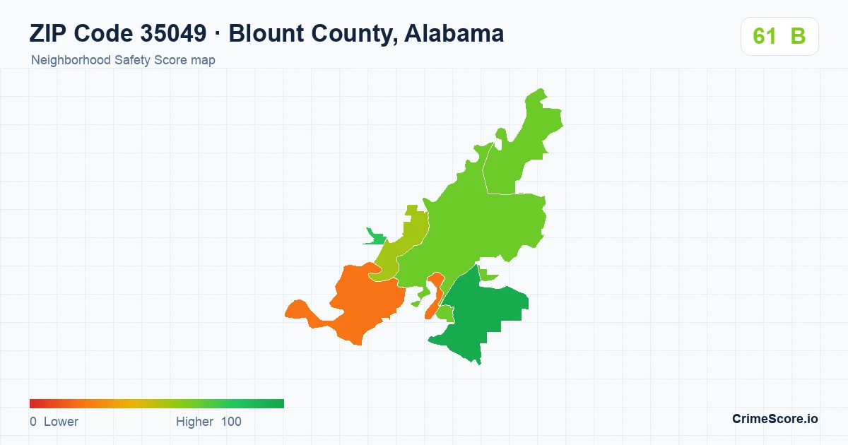 ZIP Code 35049 in Blount County, Alabama neighborhood Safety Score map