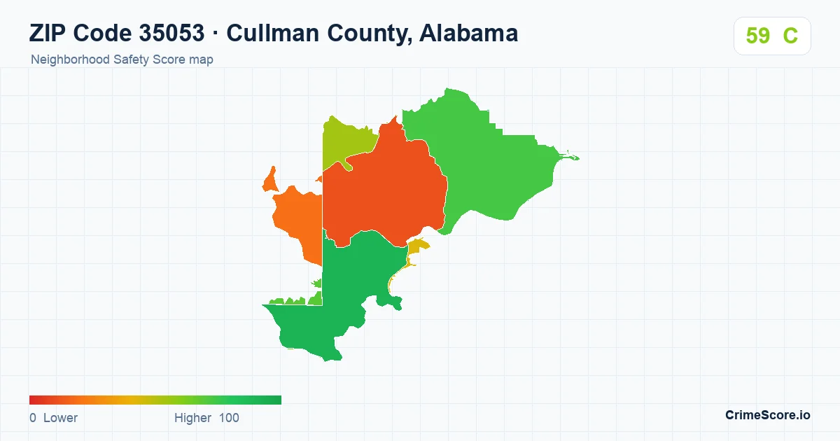 ZIP Code 35053 in Cullman County, Alabama neighborhood Safety Score map