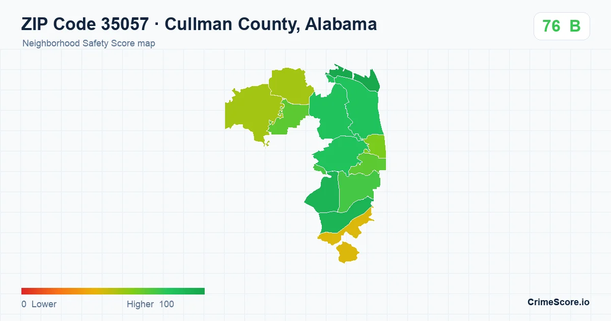 ZIP Code 35057 in Cullman County, Alabama neighborhood Safety Score map