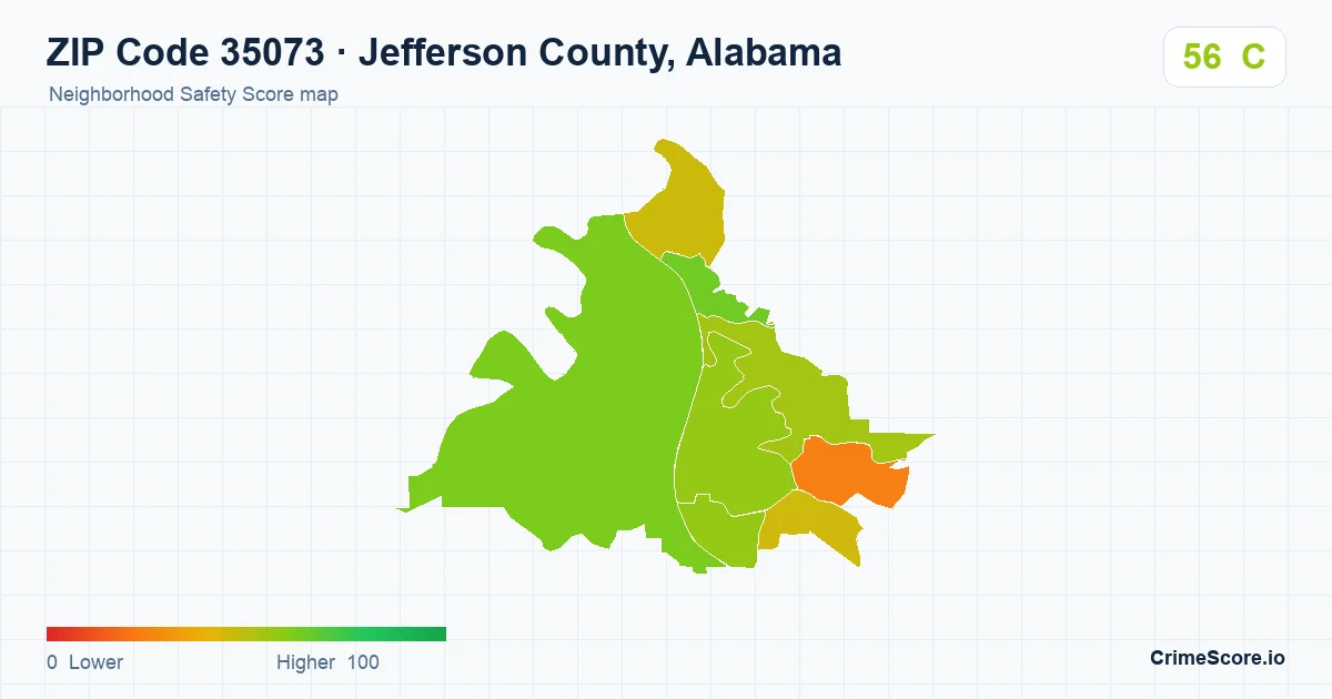 ZIP Code 35073 in Jefferson County, Alabama neighborhood Safety Score map