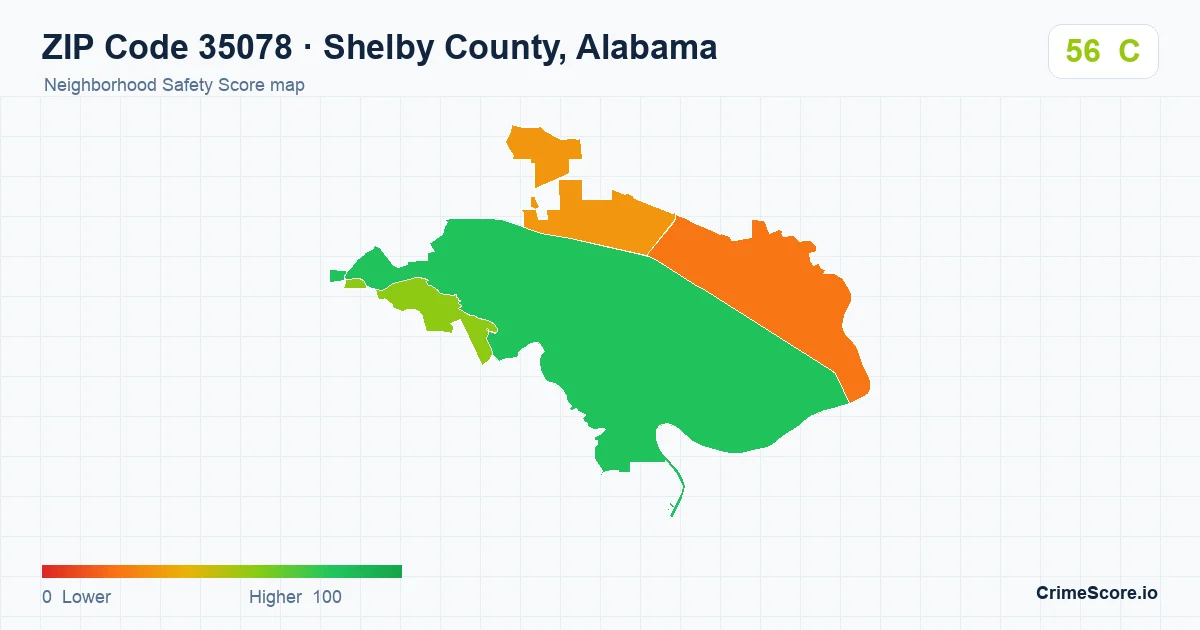 ZIP Code 35078 in Shelby County, Alabama neighborhood Safety Score map