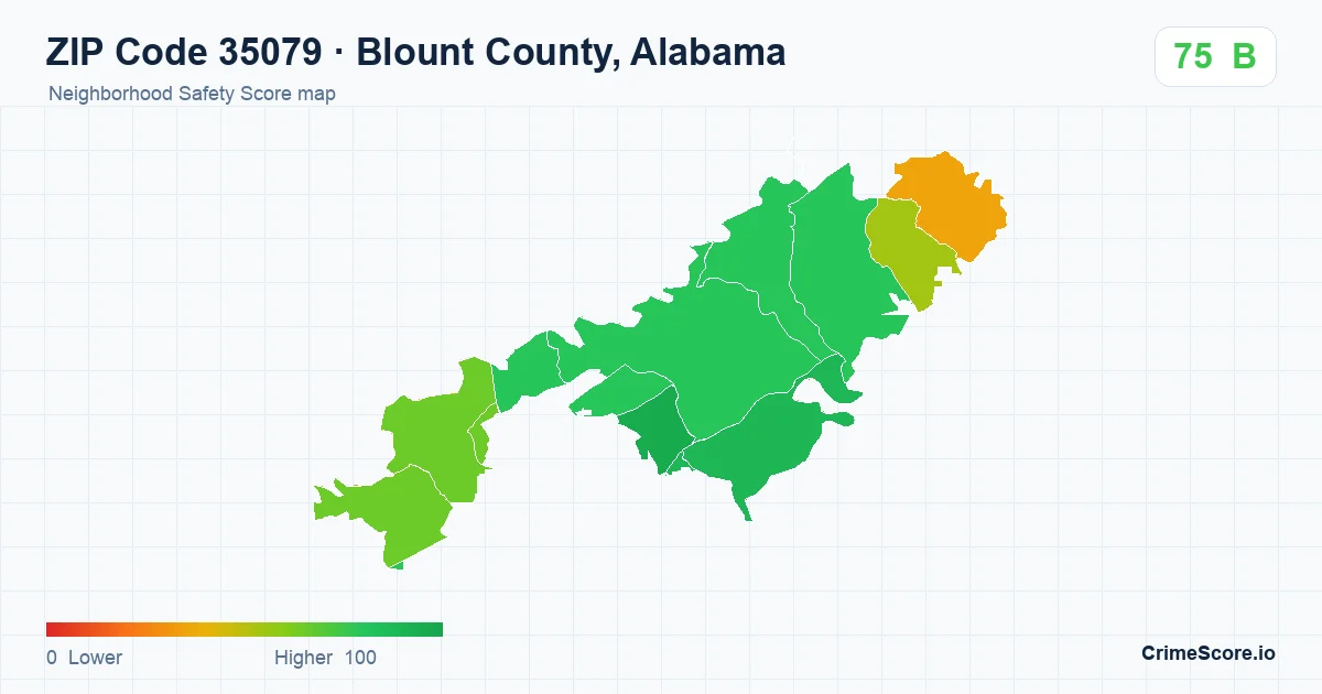 ZIP Code 35079 in Blount County, Alabama neighborhood Safety Score map