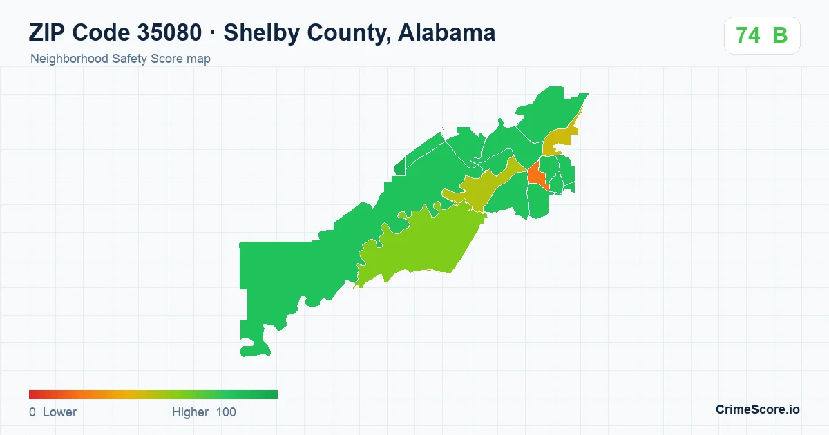 ZIP Code 35080 in Shelby County, Alabama neighborhood Safety Score map