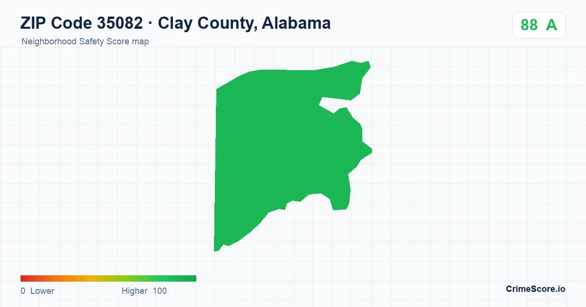 ZIP Code 35082 in Clay County, Alabama neighborhood Safety Score map