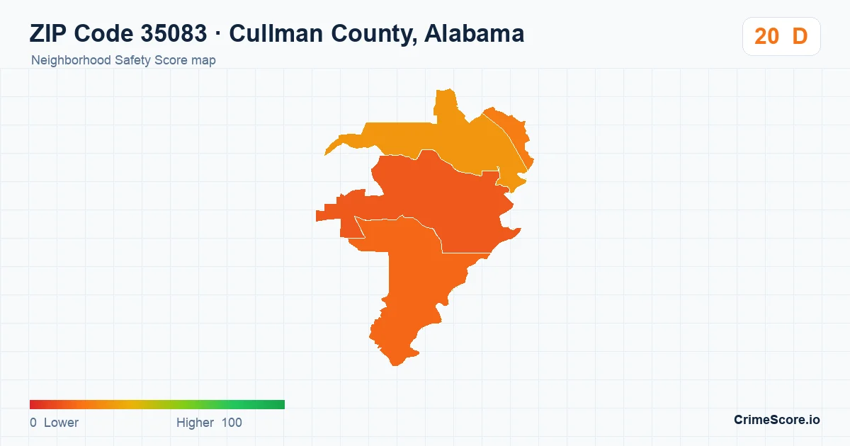 ZIP Code 35083 in Cullman County, Alabama neighborhood Safety Score map