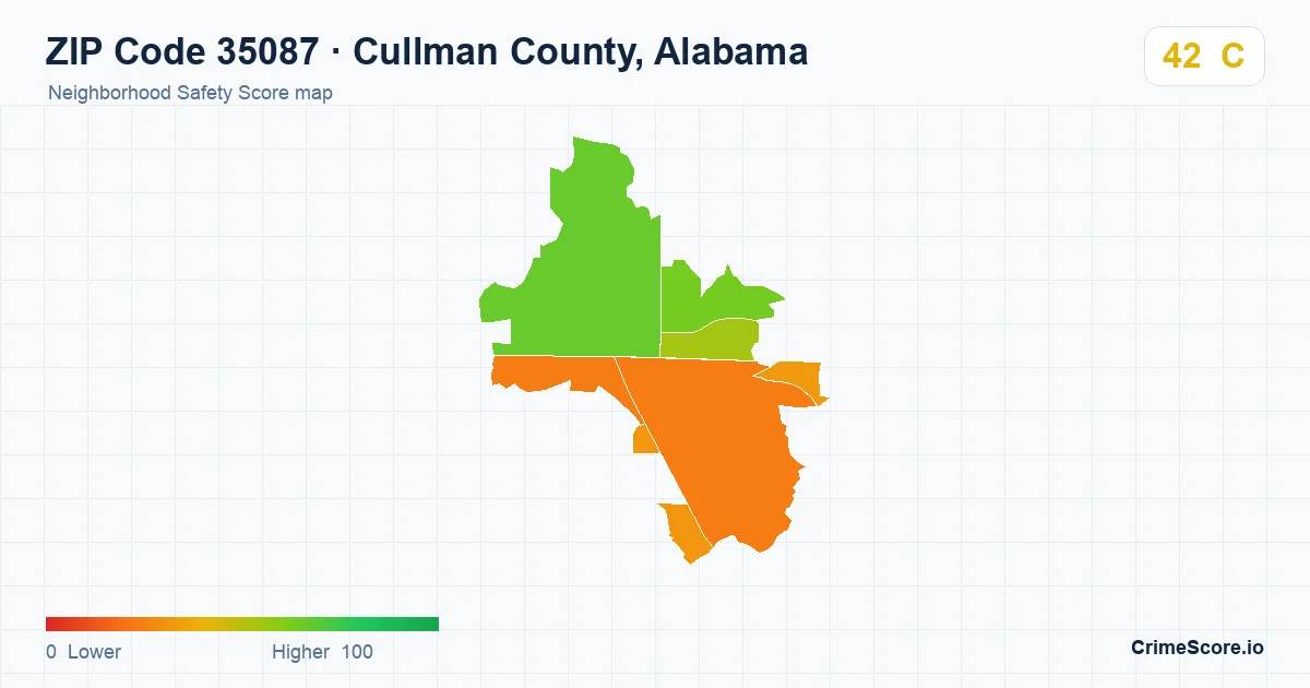 ZIP Code 35087 in Cullman County, Alabama neighborhood Safety Score map