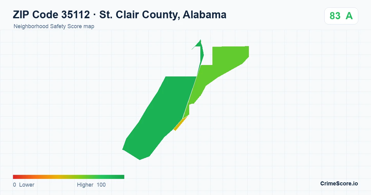 ZIP Code 35112 in St. Clair County, Alabama neighborhood Safety Score map