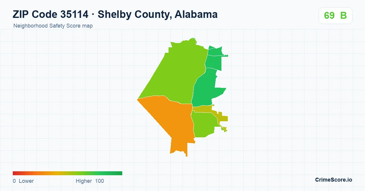 ZIP Code 35114 in Shelby County, Alabama neighborhood Safety Score map