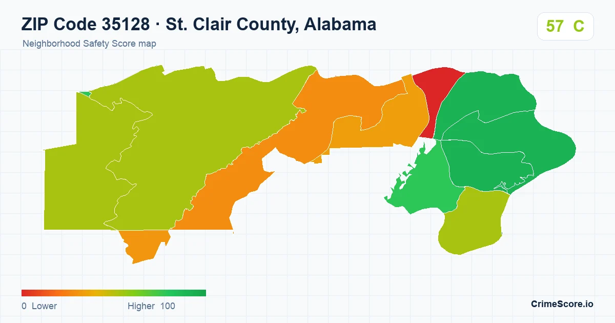 ZIP Code 35128 in St. Clair County, Alabama neighborhood Safety Score map