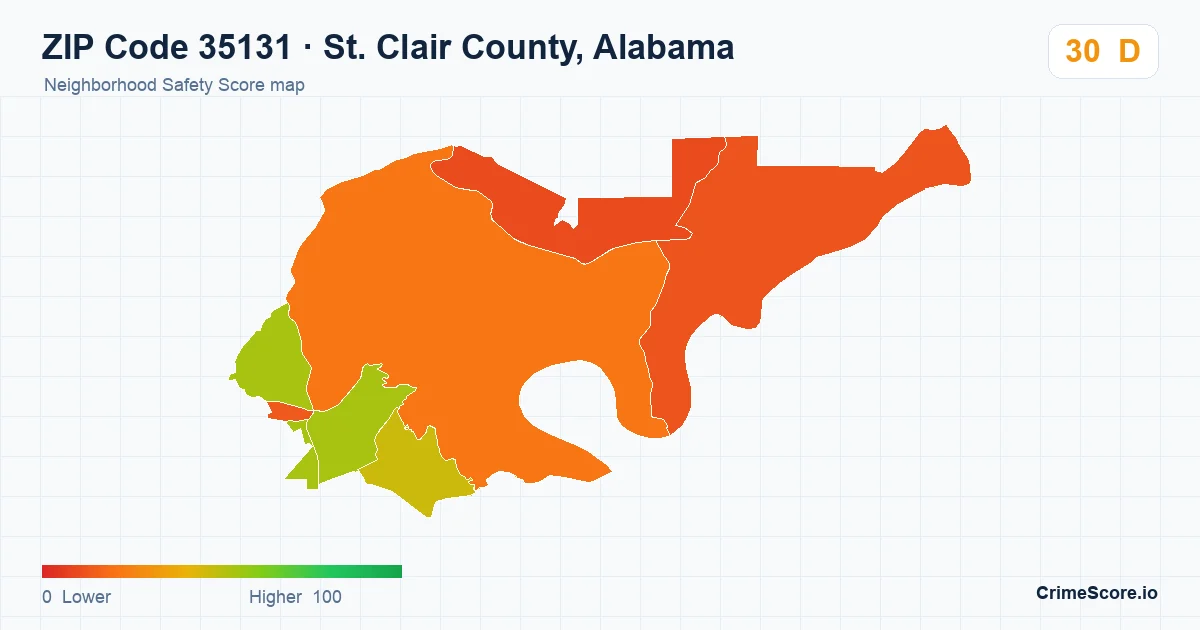 ZIP Code 35131 in St. Clair County, Alabama neighborhood Safety Score map
