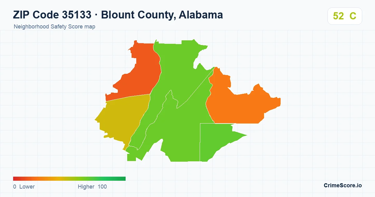ZIP Code 35133 in Blount County, Alabama neighborhood Safety Score map