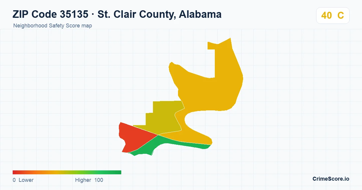 ZIP Code 35135 in St. Clair County, Alabama neighborhood Safety Score map