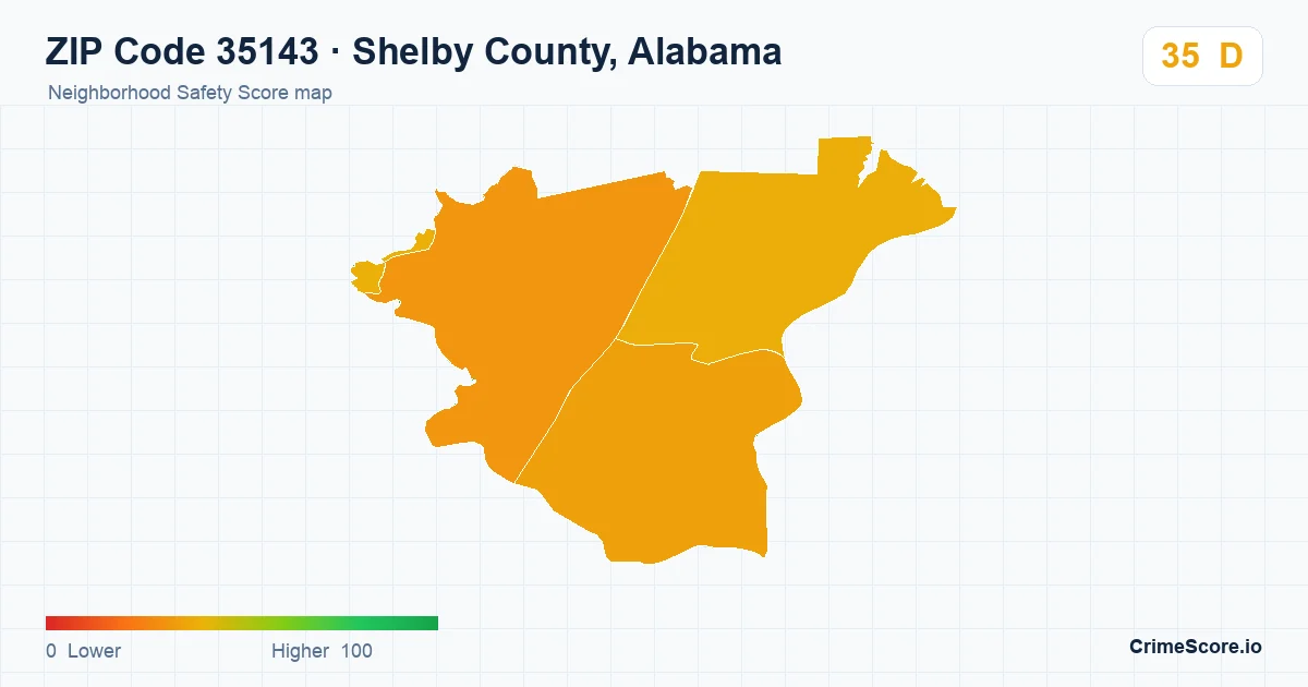 ZIP Code 35143 in Shelby County, Alabama neighborhood Safety Score map