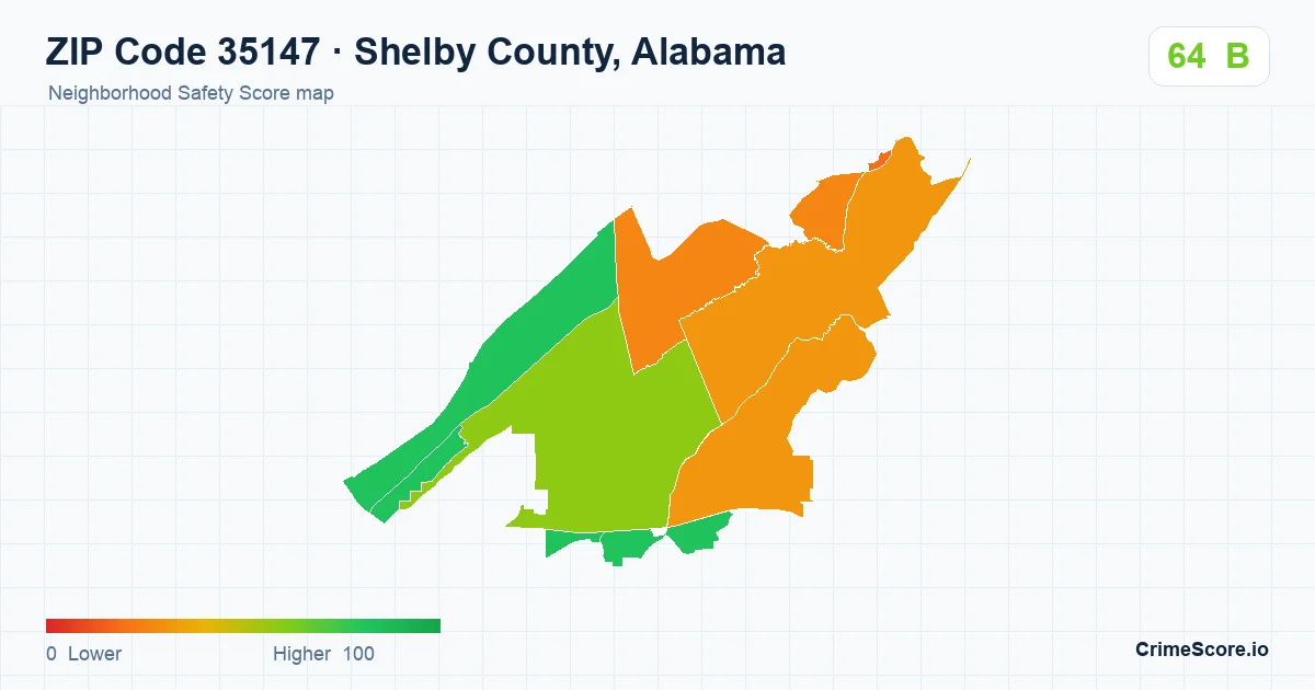 ZIP Code 35147 in Shelby County, Alabama neighborhood Safety Score map
