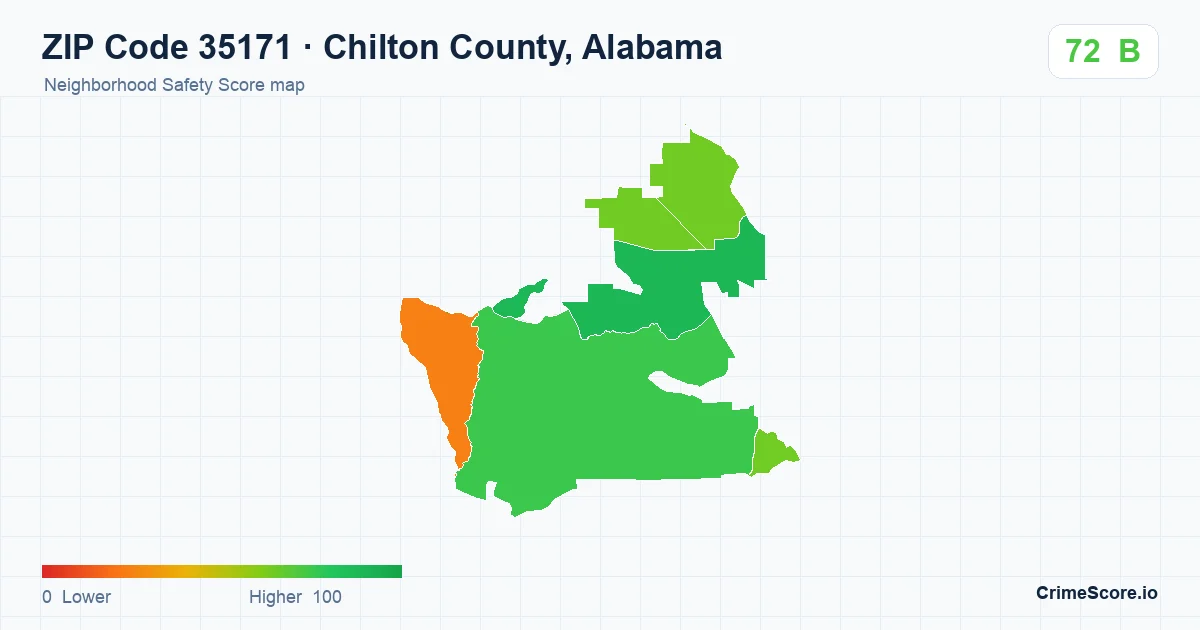 ZIP Code 35171 in Chilton County, Alabama neighborhood Safety Score map