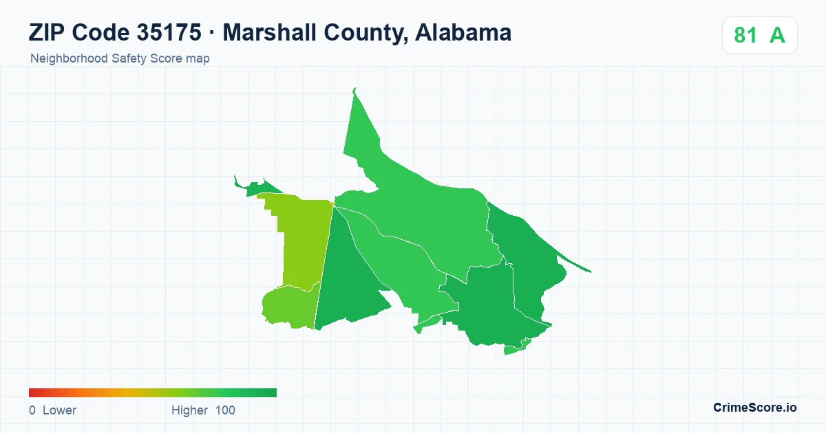 ZIP Code 35175 in Marshall County, Alabama neighborhood Safety Score map