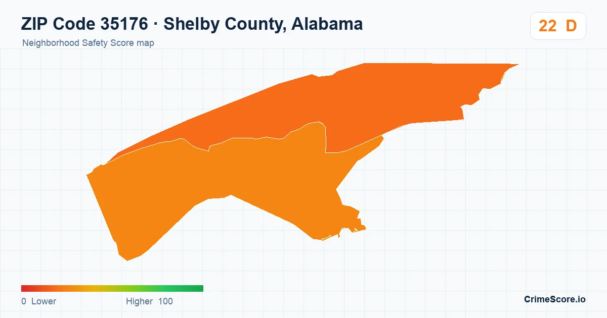 ZIP Code 35176 in Shelby County, Alabama neighborhood Safety Score map