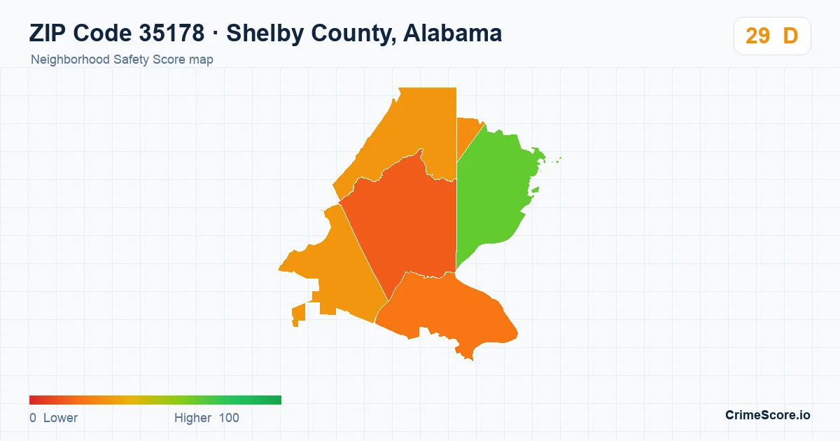 ZIP Code 35178 in Shelby County, Alabama neighborhood Safety Score map