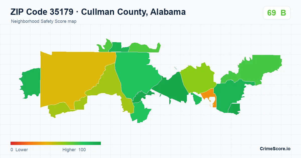 ZIP Code 35179 in Cullman County, Alabama neighborhood Safety Score map