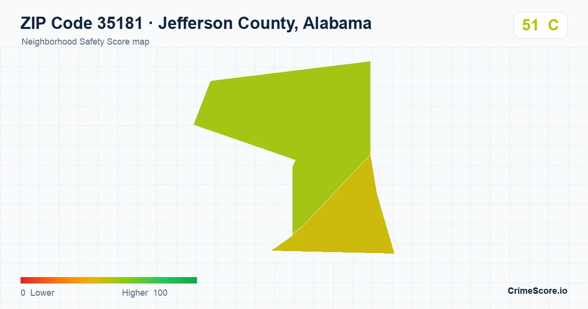 ZIP Code 35181 in Jefferson County, Alabama neighborhood Safety Score map