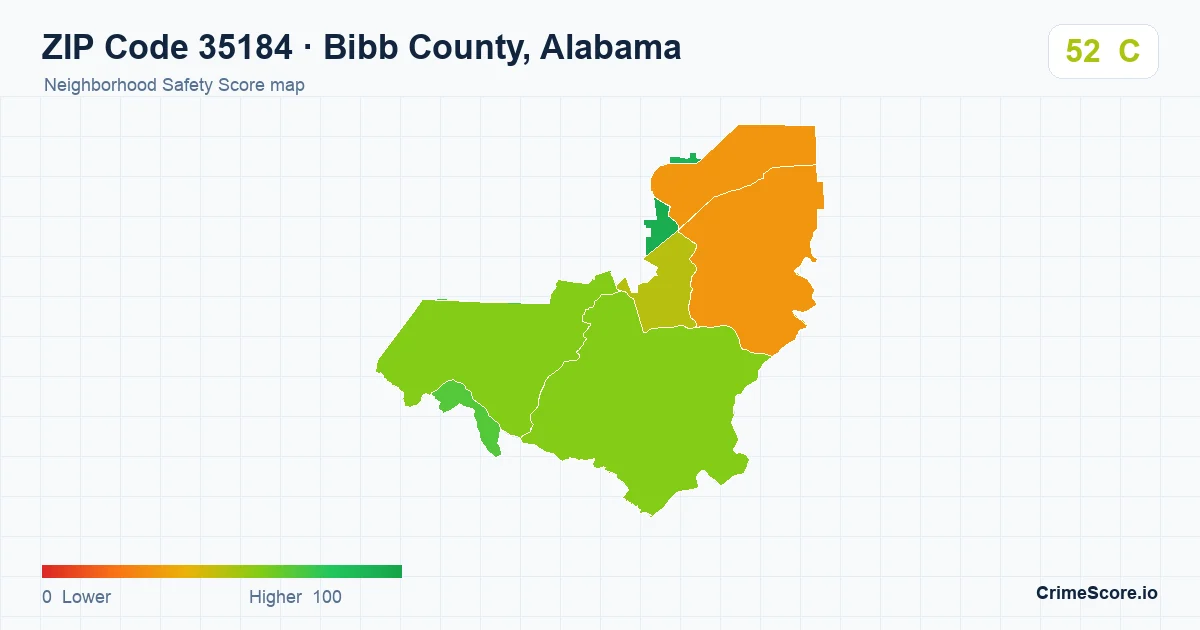 ZIP Code 35184 in Bibb County, Alabama neighborhood Safety Score map