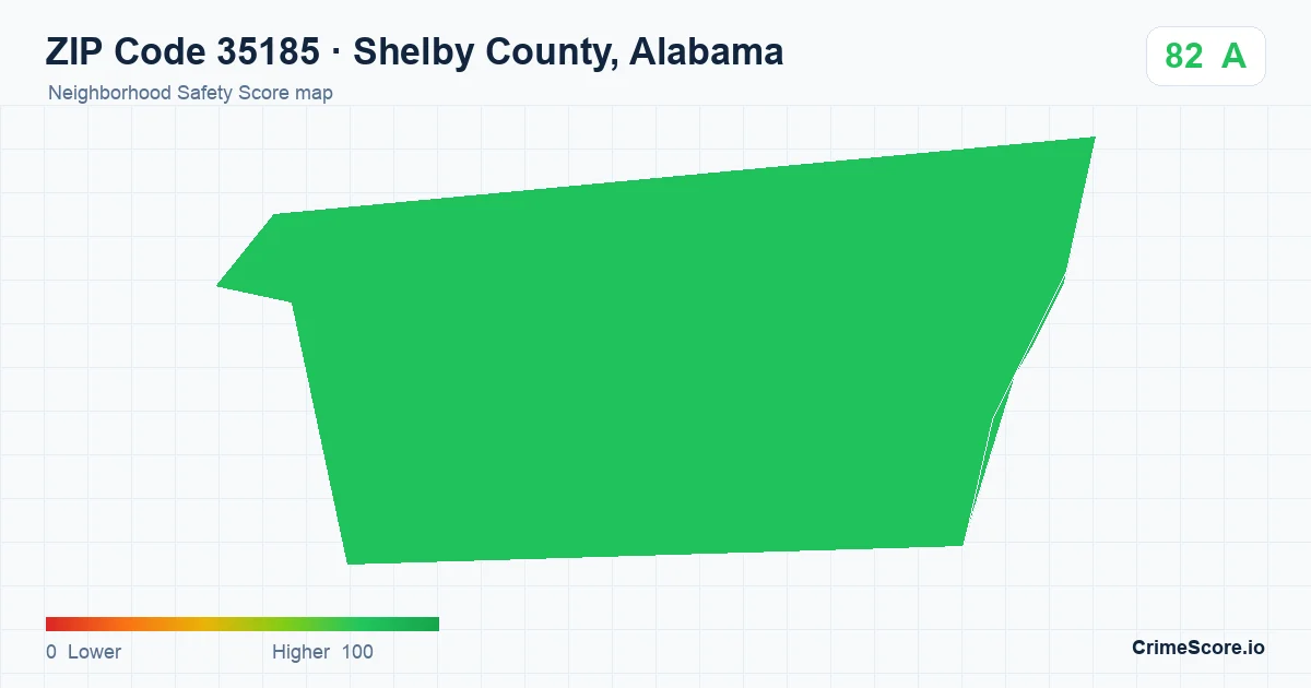 ZIP Code 35185 in Shelby County, Alabama neighborhood Safety Score map