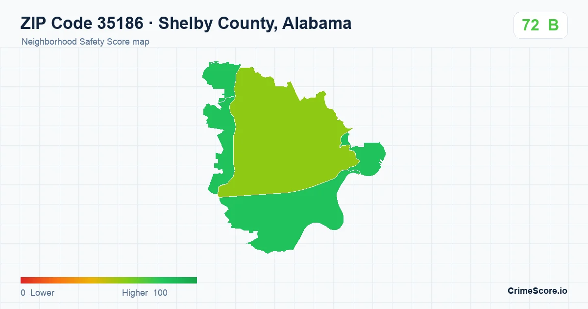 ZIP Code 35186 in Shelby County, Alabama neighborhood Safety Score map