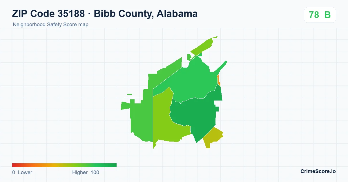 ZIP Code 35188 in Bibb County, Alabama neighborhood Safety Score map