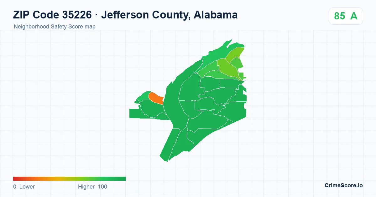 ZIP Code 35226 in Jefferson County, Alabama neighborhood Safety Score map