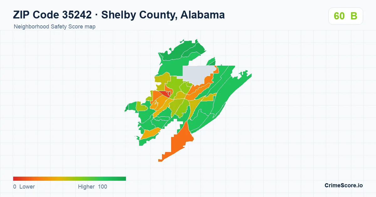 ZIP Code 35242 in Shelby County, Alabama neighborhood Safety Score map