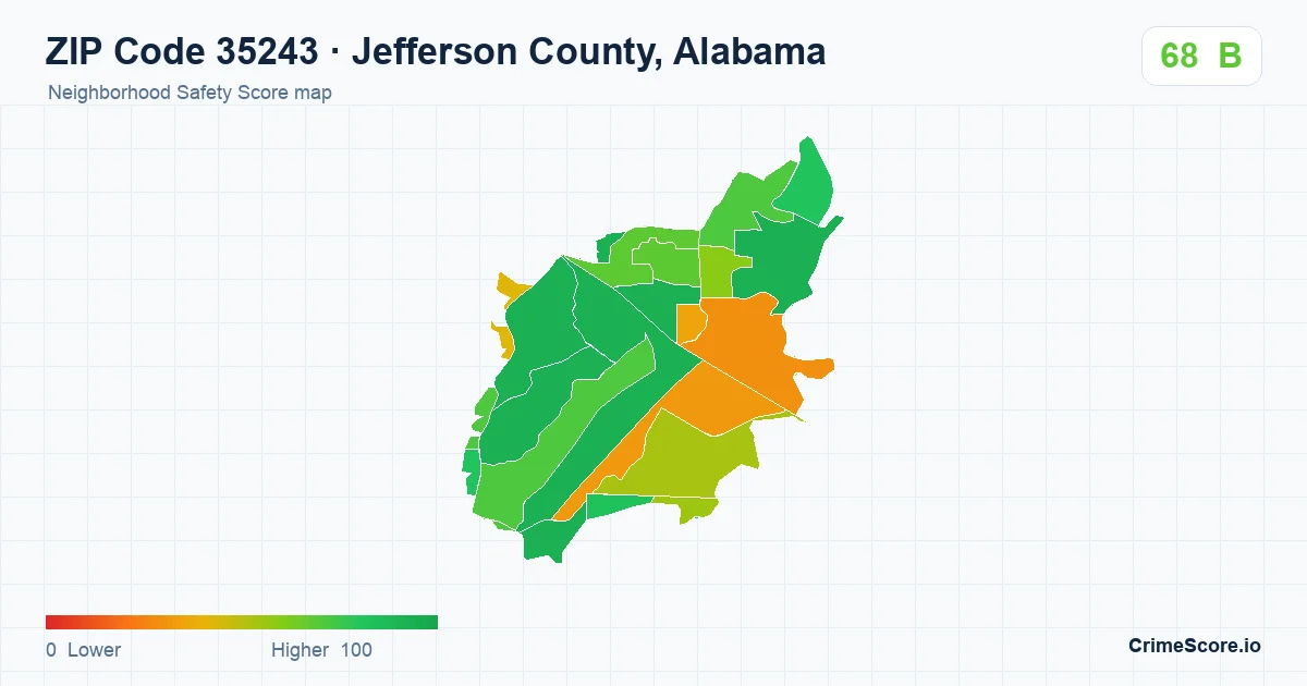 ZIP Code 35243 in Jefferson County, Alabama neighborhood Safety Score map