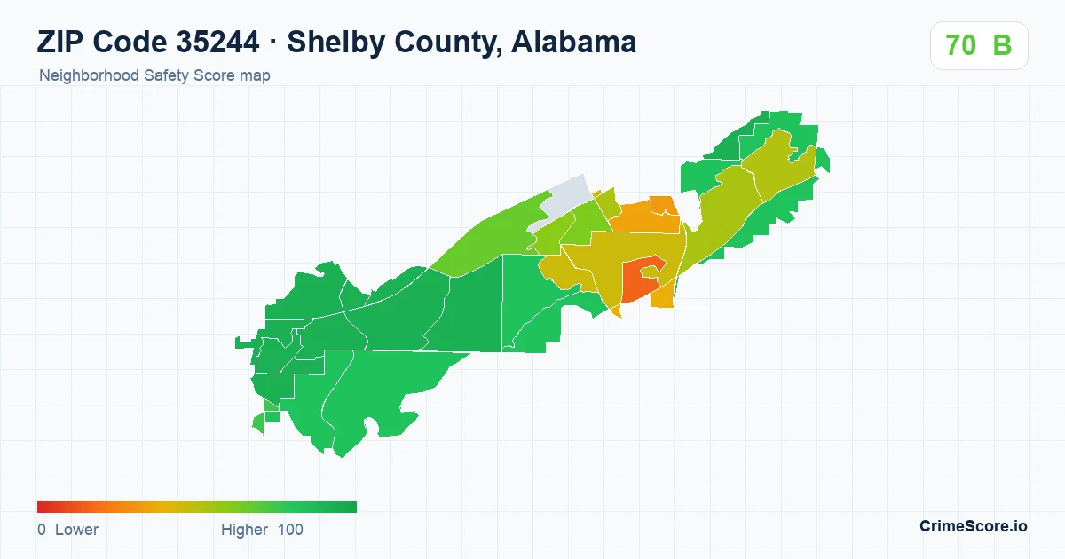 ZIP Code 35244 in Shelby County, Alabama neighborhood Safety Score map