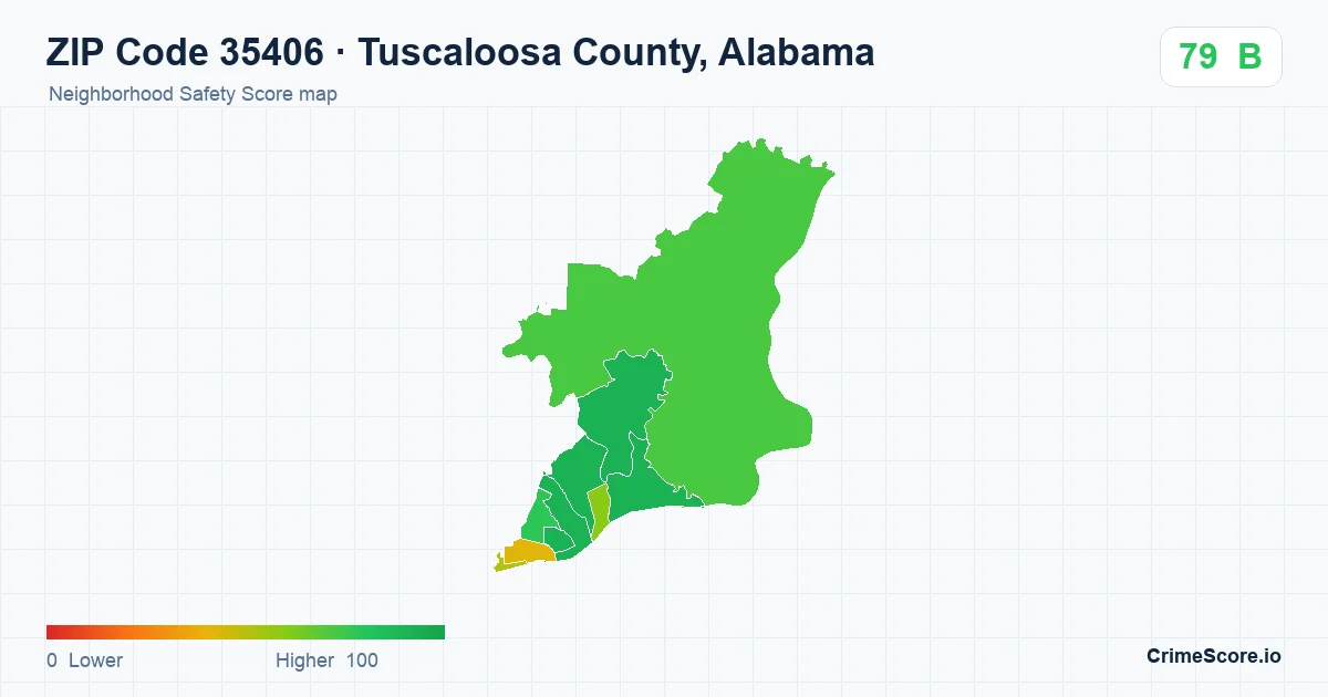 ZIP Code 35406 in Tuscaloosa County, Alabama neighborhood Safety Score map