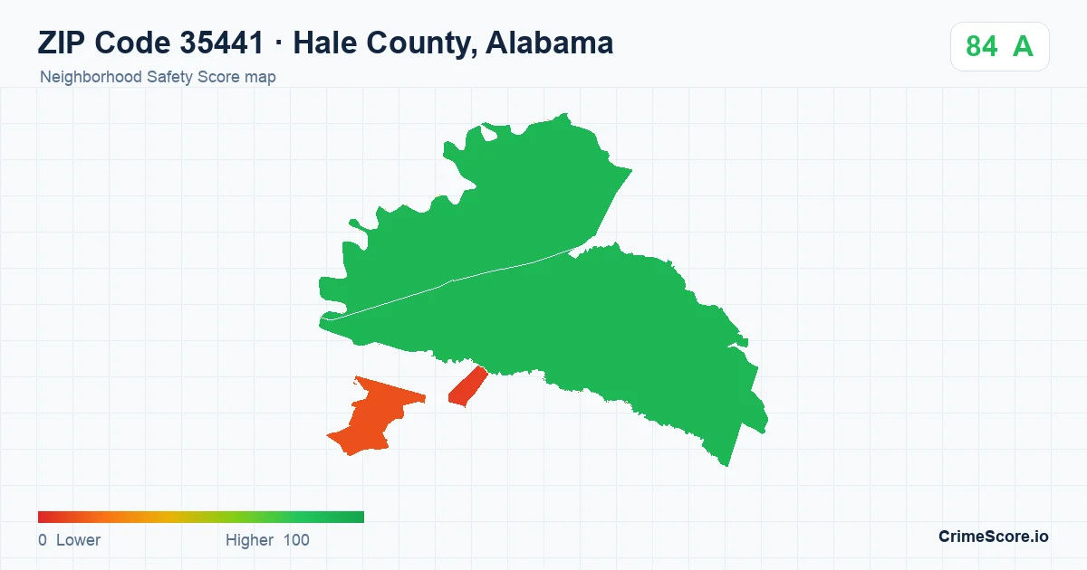 ZIP Code 35441 in Hale County, Alabama neighborhood Safety Score map