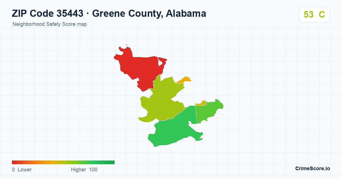 ZIP Code 35443 in Greene County, Alabama neighborhood Safety Score map