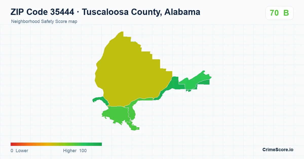 ZIP Code 35444 in Tuscaloosa County, Alabama neighborhood Safety Score map