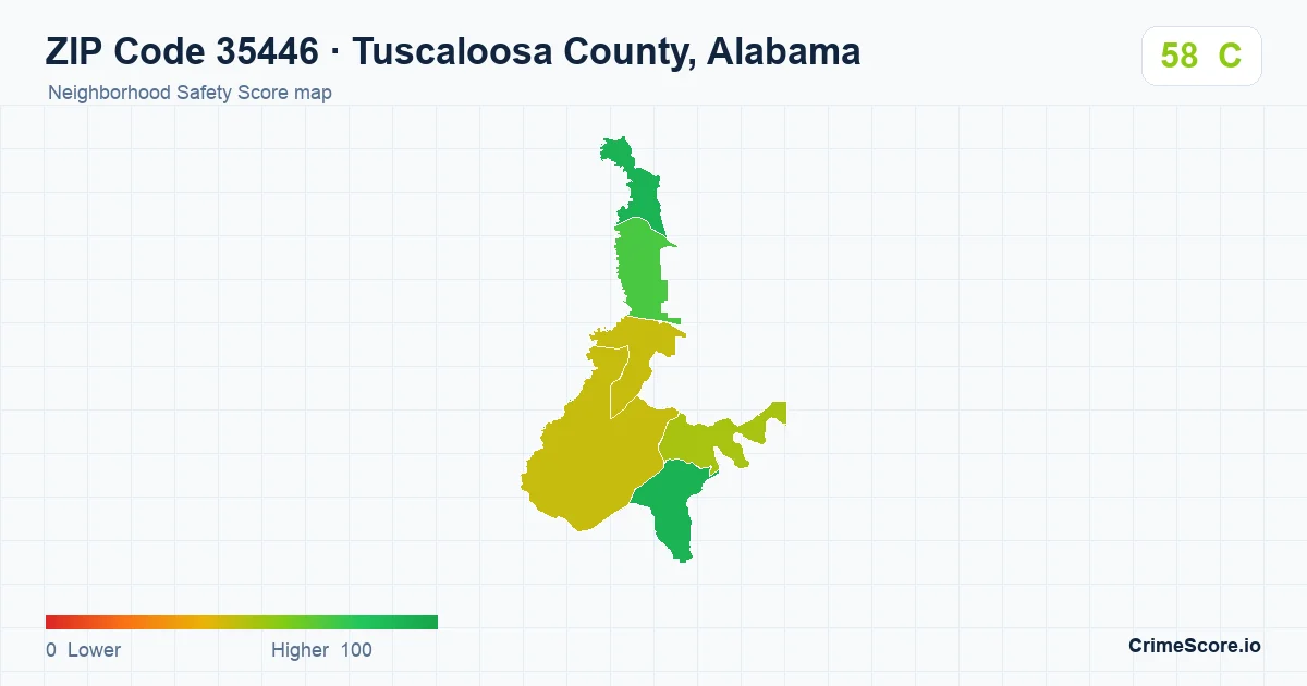ZIP Code 35446 in Tuscaloosa County, Alabama neighborhood Safety Score map