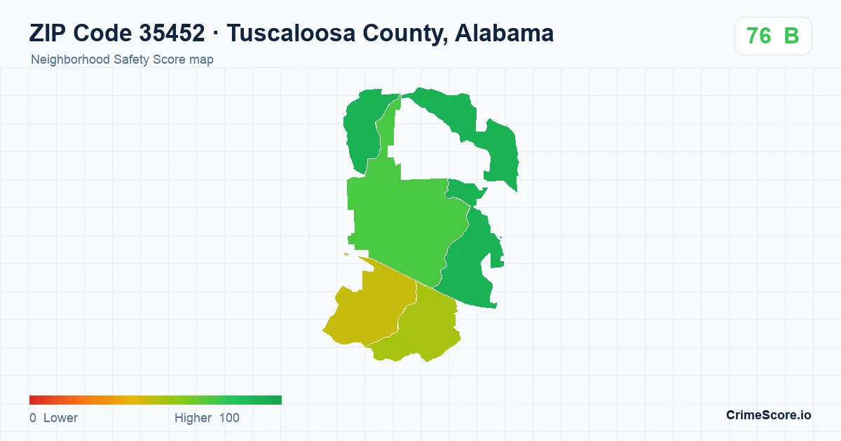 ZIP Code 35452 in Tuscaloosa County, Alabama neighborhood Safety Score map