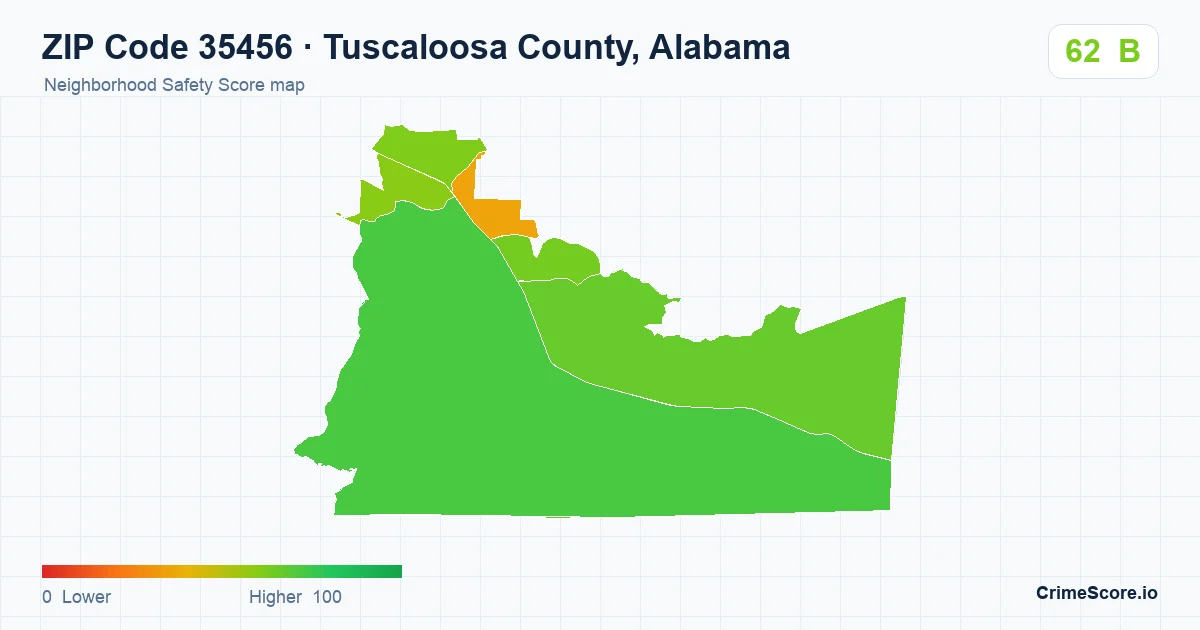 ZIP Code 35456 in Tuscaloosa County, Alabama neighborhood Safety Score map