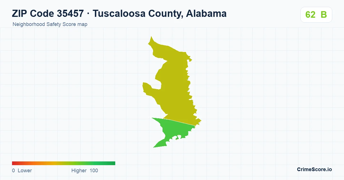 ZIP Code 35457 in Tuscaloosa County, Alabama neighborhood Safety Score map