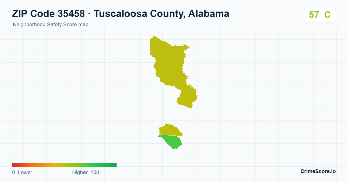 ZIP Code 35458 in Tuscaloosa County, Alabama neighborhood Safety Score map