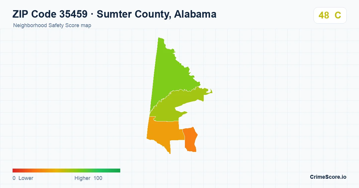 ZIP Code 35459 in Sumter County, Alabama neighborhood Safety Score map
